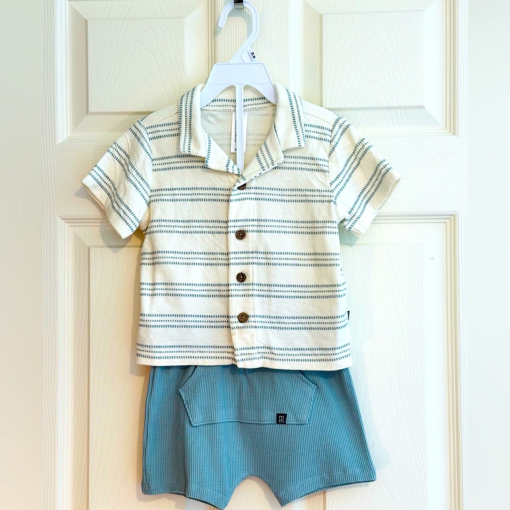 Kids Striped Cream and Blue Matching Set